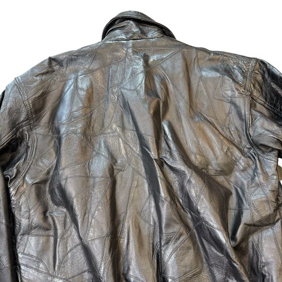 Vintage Tanned Leather Outfitters Black Leather Jacket Mens 3X Patchwork Lined - Picture 12 of 16